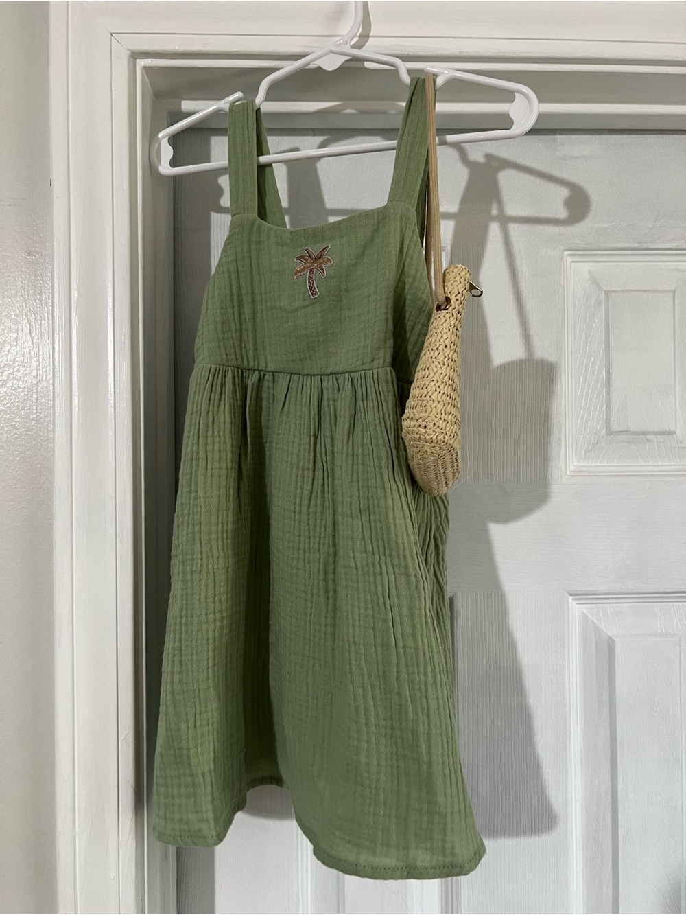 Love Squared Sage Green Gauze Dress with Palm Embroidery